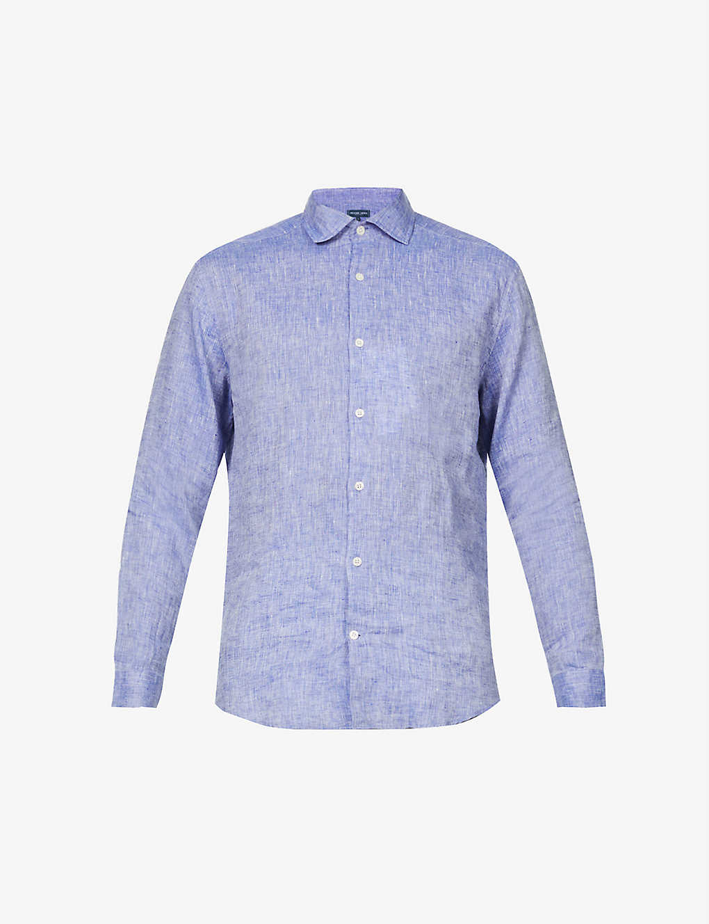 Shop Frescobol Carioca Men's Melange Blue Antonio Regular-fit Cutaway-collar Linen Shirt