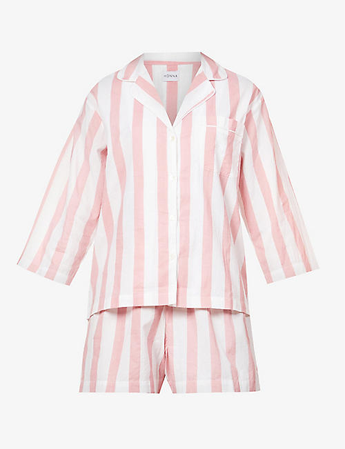 HONNA: Striped short cotton-poplin pyjama set