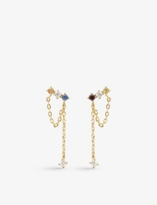 PDPAOLA: Mana 18ct yellow gold-plated sterling silver, sapphire blue corundum and zirconia earrings