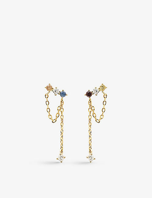 PD PAOLA: Mana 18ct yellow gold-plated sterling silver, sapphire blue corundum and zirconia earrings