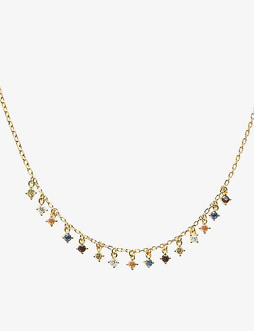 PD PAOLA: Willow 18ct gold-plated sterling silver, corundum and zirconia necklace