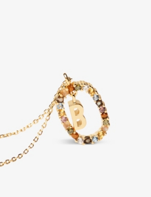 PDPAOLA: Initial B 18ct yellow gold-plated sterling-silver and semi-precious stones pendant necklace