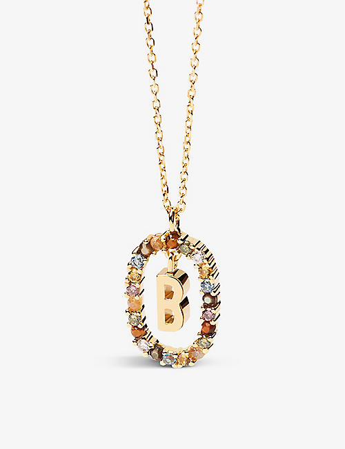 PDPAOLA: Initial B 18ct yellow gold-plated sterling-silver and semi-precious stones pendant necklace