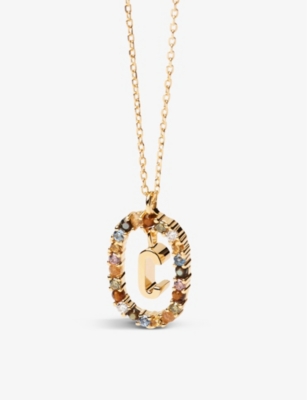 Pd Paola Initial C 18ct Yellow Gold-plated Sterling-silver And Semi-precious Stones Pendant Necklace