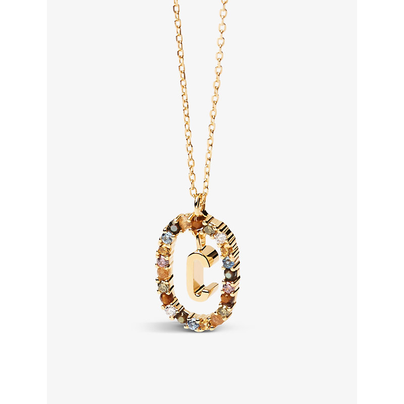 Pd Paola Initial C 18ct Yellow Gold-plated Sterling-silver And Semi-precious Stones Pendant Necklace