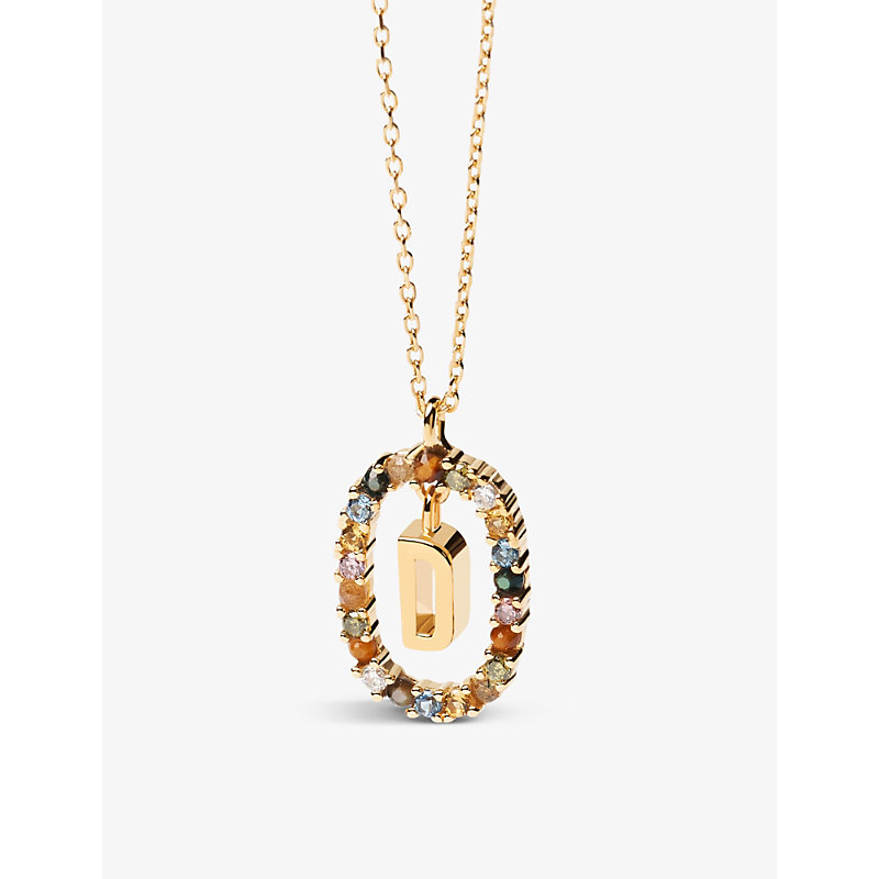Pd Paola Initial D 18ct Yellow Gold-plated Sterling-silver And Semi-precious Stones Pendant Necklace