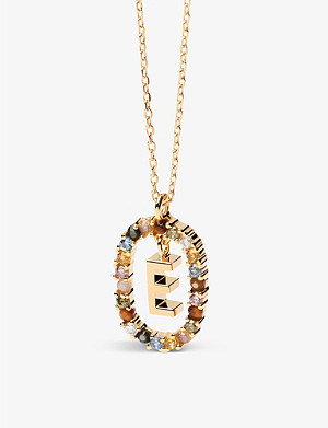 PDPAOLA Initial E 18ct yellow gold-plated sterling-silver and semi-precious stones pendant necklace