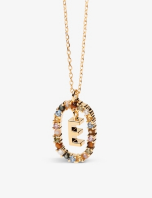 Pd Paola Womens Gold Initial E 18ct Yellow Gold-plated Sterling-silver And Semi-precious Stones Pend