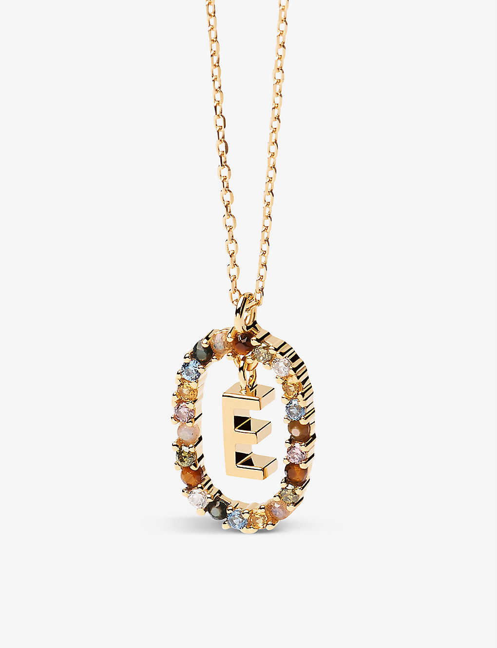 Pd Paola Womens Gold Initial E 18ct Yellow Gold-plated Sterling-silver And Semi-precious Stones Pend