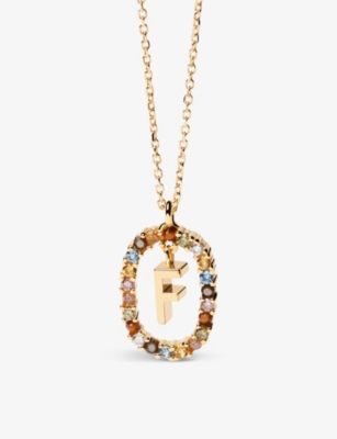 Pd Paola Womens Gold Initial F 18ct Yellow Gold-plated Sterling-silver And Semi-precious Stones Pend