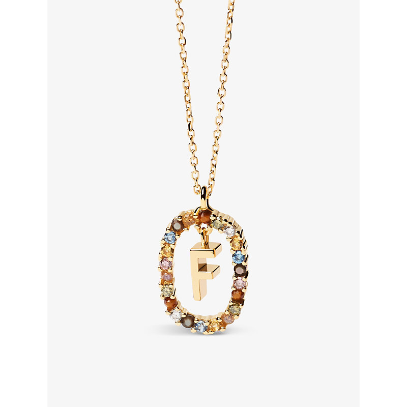 Pd Paola Womens Gold Initial F 18ct Yellow Gold-plated Sterling-silver And Semi-precious Stones Pend
