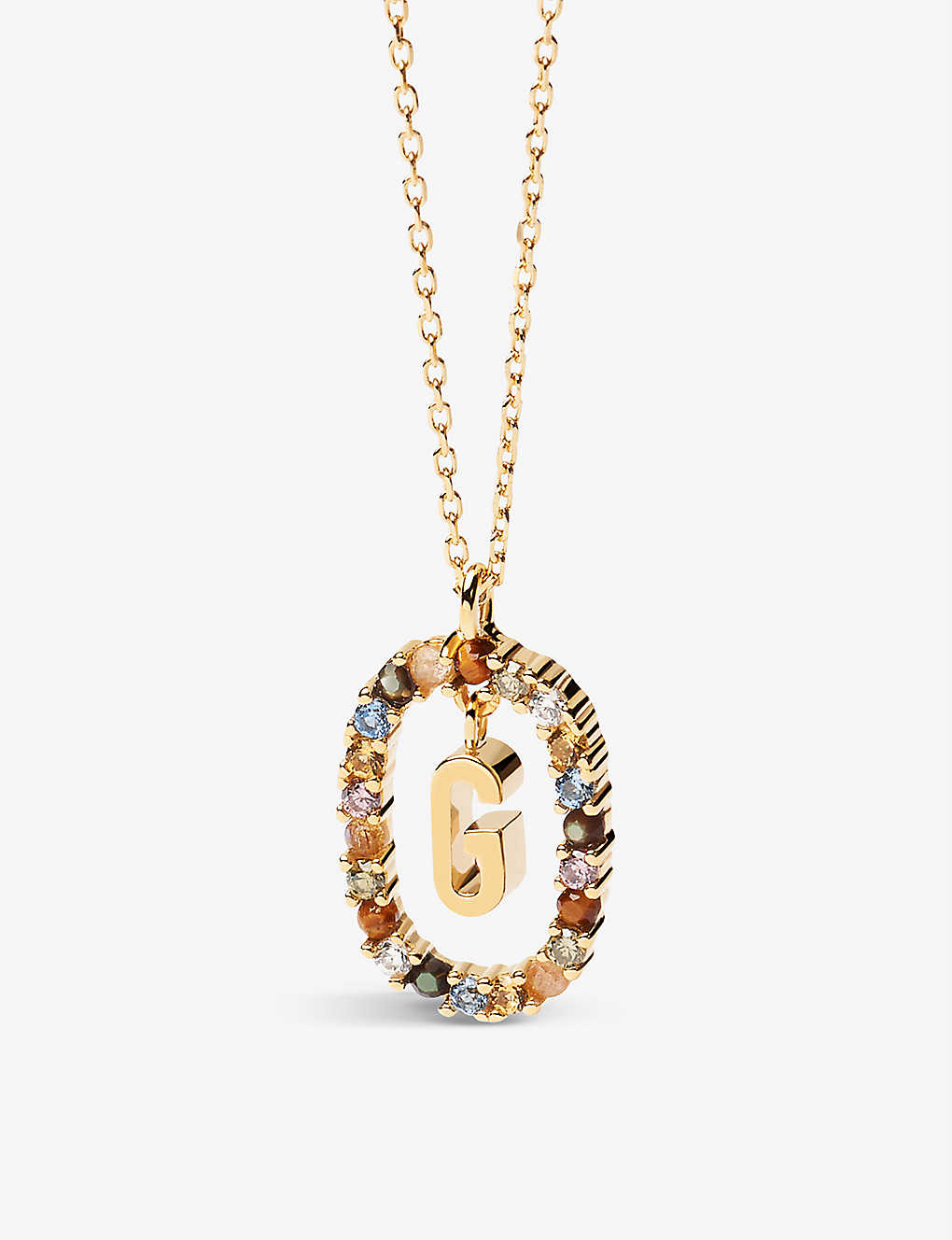 Pd Paola Initial G 18ct Yellow Gold-plated Sterling-silver And Semi-precious Stones Pendant Necklace