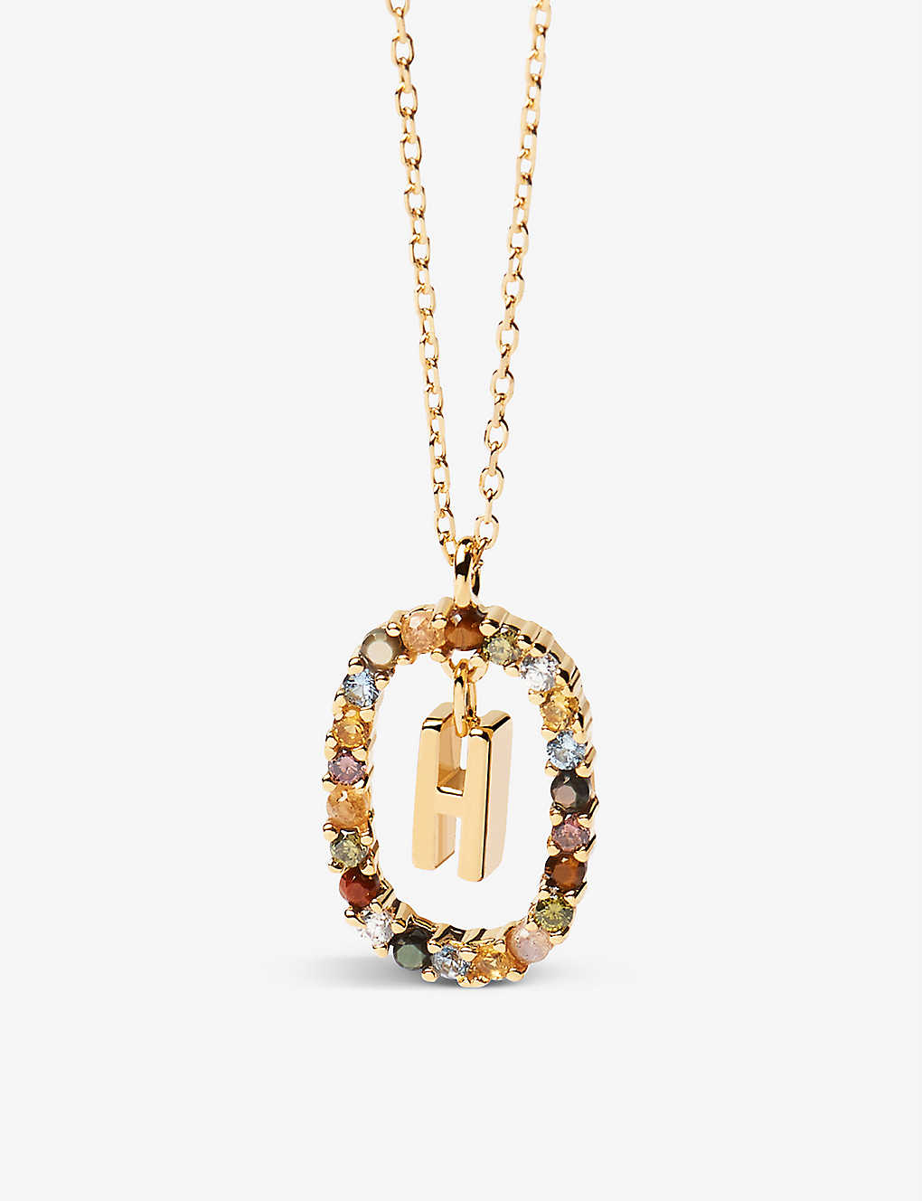 Pd Paola Initial H 18ct Yellow Gold-plated Sterling-silver And Semi-precious Stones Pendant Necklace