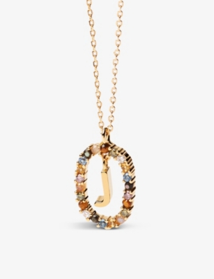 Pd Paola Initial J 18ct Yellow Gold-plated Sterling-silver And Semi-precious Stones Pendant Necklace