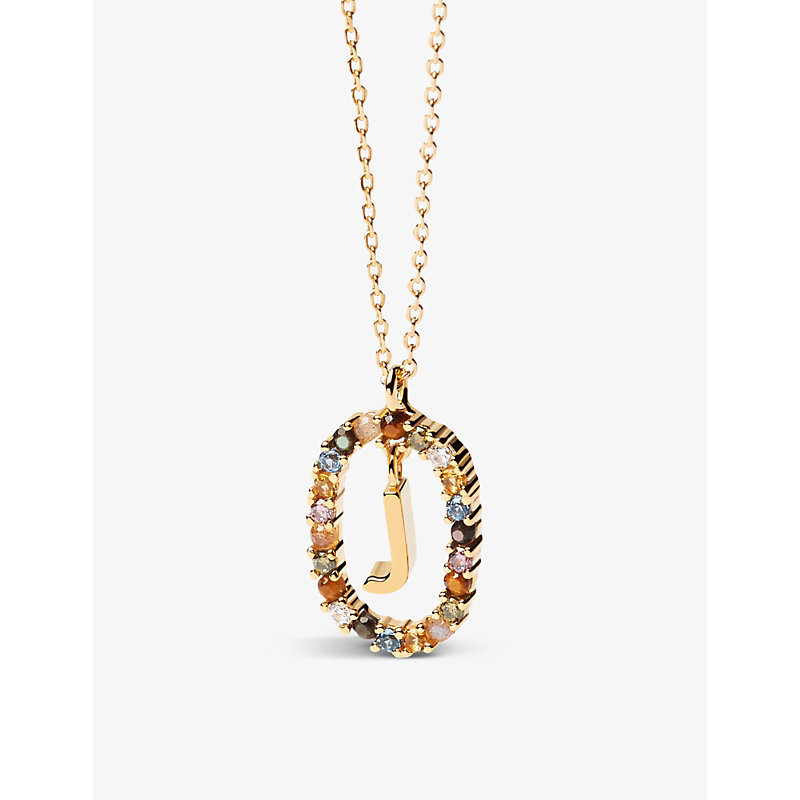 Pd Paola Initial J 18ct Yellow Gold-plated Sterling-silver And Semi-precious Stones Pendant Necklace