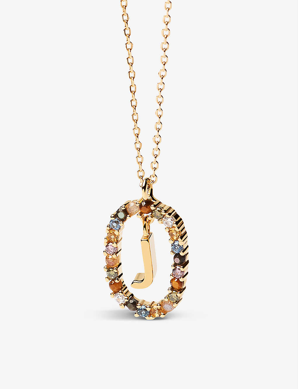 Pd Paola Initial J 18ct Yellow Gold-plated Sterling-silver And Semi-precious Stones Pendant Necklace
