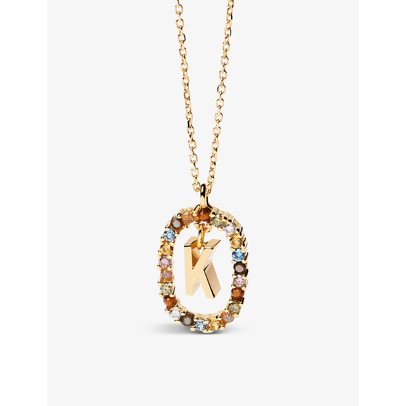 Pd Paola Initial K 18ct Yellow Gold-plated Sterling-silver And Semi-precious Stones Pendant Necklace