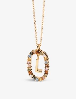 Pd Paola Initial L 18ct Yellow Gold-plated Sterling-silver And Semi-precious Stones Pendant Necklace