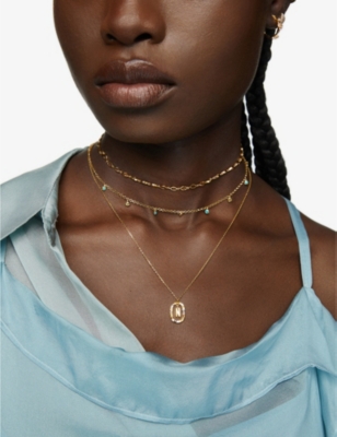 PDPAOLA: Initial N 18ct yellow gold-plated sterling silver and semi-precious stones pendant necklace