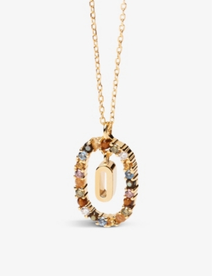 Pd Paola Initial O 18ct Yellow Gold-plated Sterling-silver And Semi-precious Stones Pendant Necklace