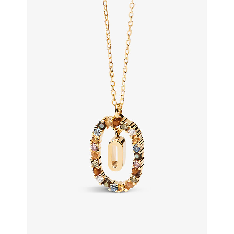 Pd Paola Initial O 18ct Yellow Gold-plated Sterling-silver And Semi-precious Stones Pendant Necklace