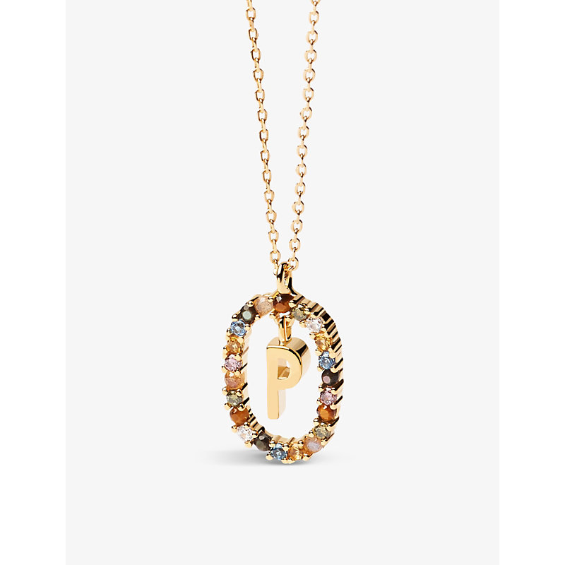 Pd Paola Initial P 18ct Yellow Gold-plated Sterling-silver And Semi-precious Stones Pendant Necklace