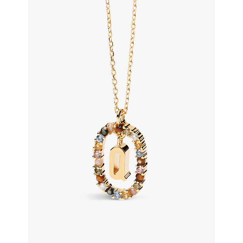 Pd Paola Initial Q 18ct Yellow Gold-plated Sterling-silver And Semi-precious Stones Pendant Necklace