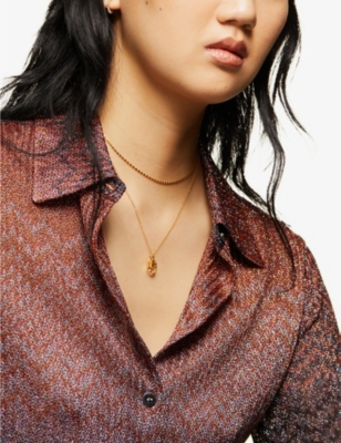 PDPAOLA: Initial R 18ct yellow gold-plated sterling-silver and semi-precious stones pendant necklace