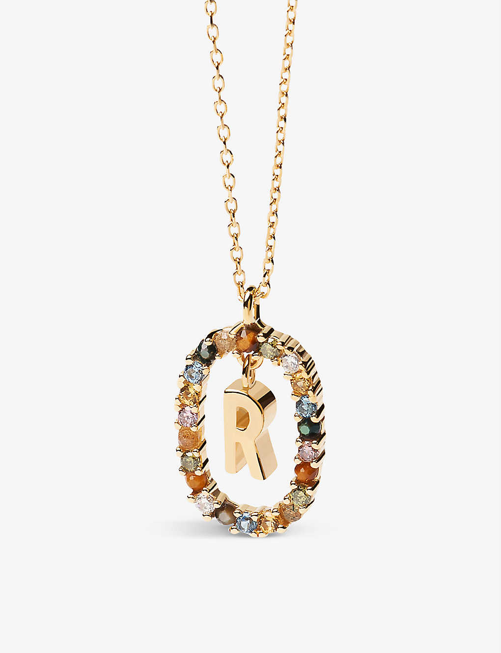 Pd Paola Initial R 18ct Yellow Gold-plated Sterling-silver And Semi-precious Stones Pendant Necklace