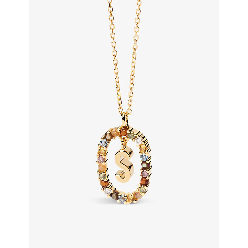 Pd Paola Initial S 18ct Yellow Gold-plated Sterling-silver And Semi-precious Stones Pendant Necklace