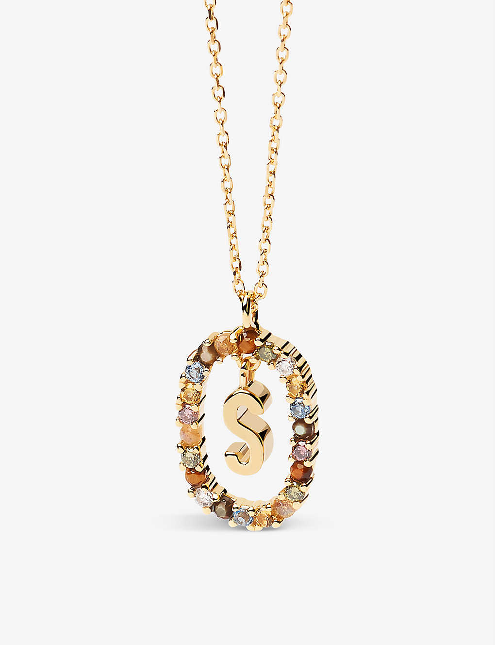 Pd Paola Initial S 18ct Yellow Gold-plated Sterling-silver And Semi-precious Stones Pendant Necklace