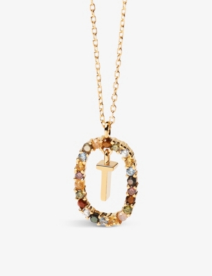 Pd Paola Initial T 18ct Yellow Gold-plated Sterling-silver And Semi-precious Stones Pendant Necklace