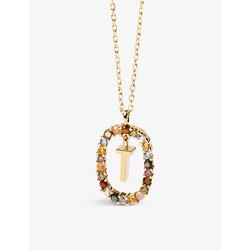 Pd Paola Initial T 18ct Yellow Gold-plated Sterling-silver And Semi-precious Stones Pendant Necklace