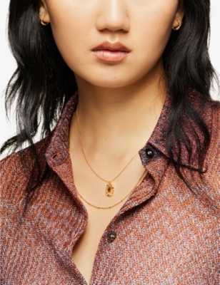 PDPAOLA: Initial W 18ct yellow gold-plated sterling silver and semi-precious stones pendant necklace