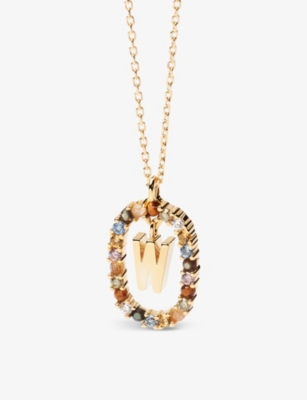 Pd Paola Initial W 18ct Yellow Gold-plated Sterling Silver And Semi-precious Stones Pendant Necklace