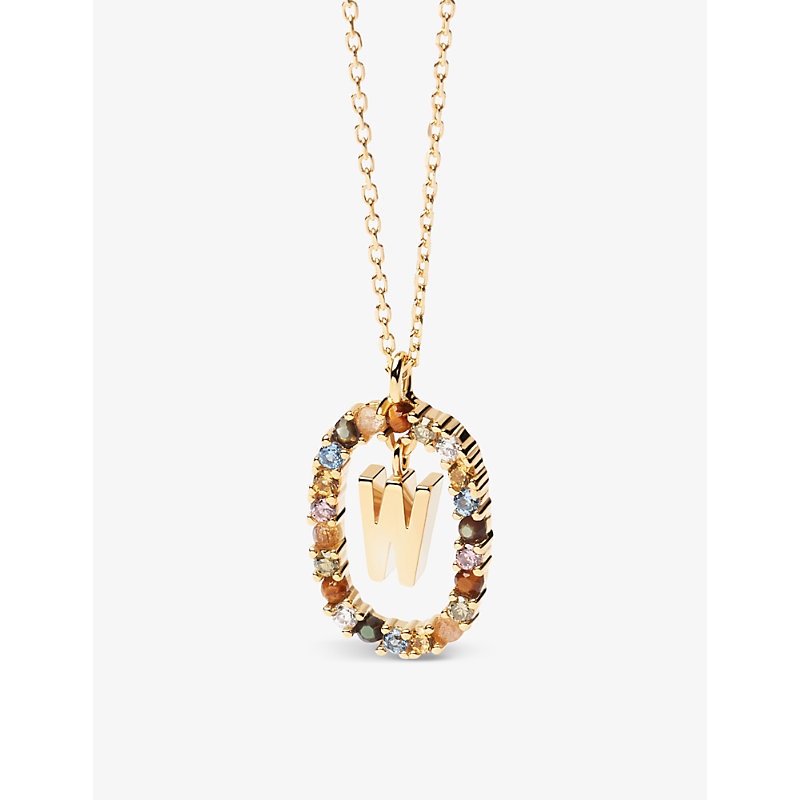Pd Paola Initial W 18ct Yellow Gold-plated Sterling Silver And Semi-precious Stones Pendant Necklace