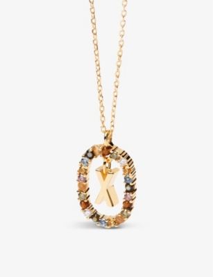 Pd Paola Initial X 18ct Yellow Gold-plated Sterling-silver And Semi-precious Stones Pendant Necklace