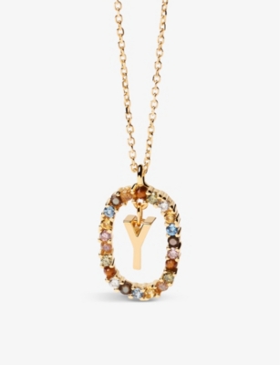 Pd Paola Initial Y 18ct Yellow Gold-plated Sterling Silver And Semi-precious Stones Pendant Necklace