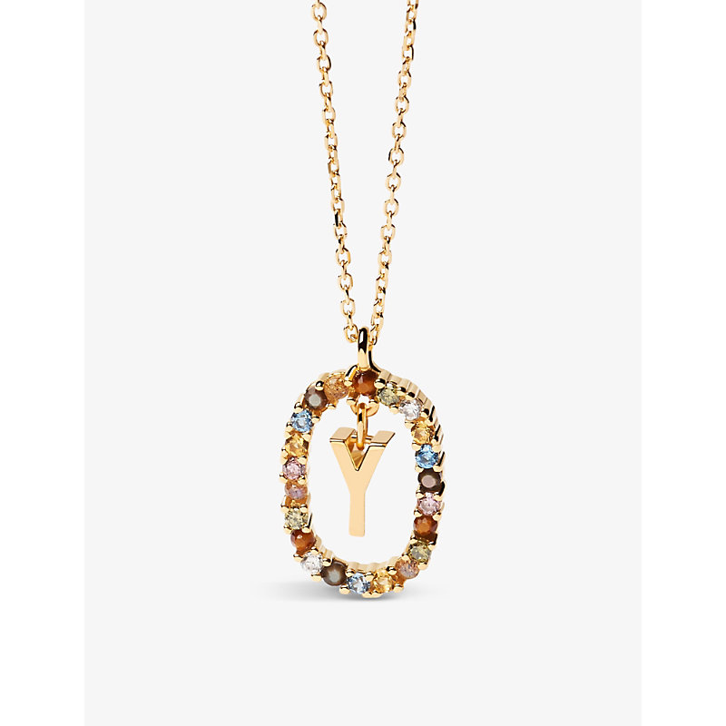 Pd Paola Initial Y 18ct Yellow Gold-plated Sterling Silver And Semi-precious Stones Pendant Necklace