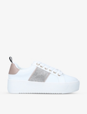 Shop Kg Kurt Geiger Women's White Lighter Embellished Low-top Faux-leather Trainers