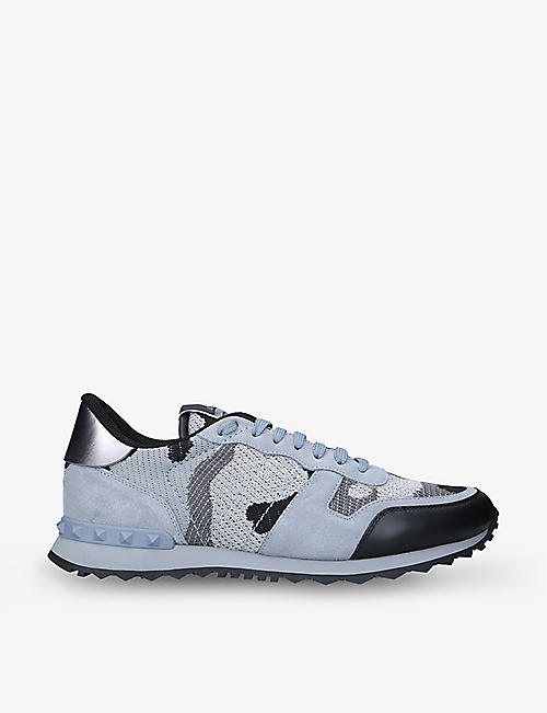 VALENTINO GARAVANI: Rockrunner camouflage-pattern mesh and leather low-top trainers