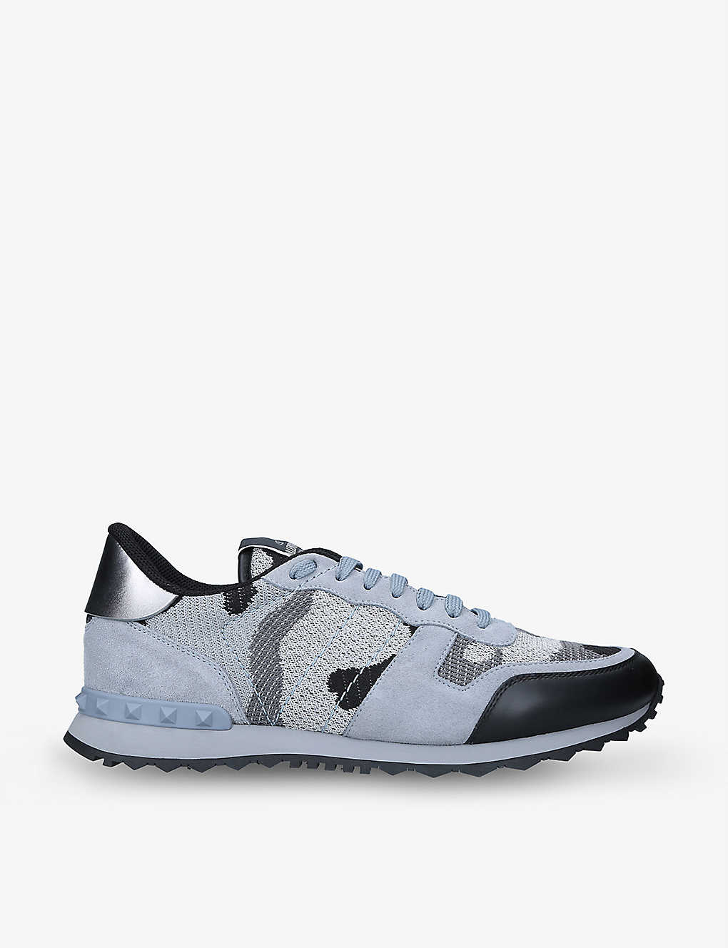 Valentino Garavani Rockrunner Camouflage-pattern Mesh And Leather Low-top Trainers In Grey/light