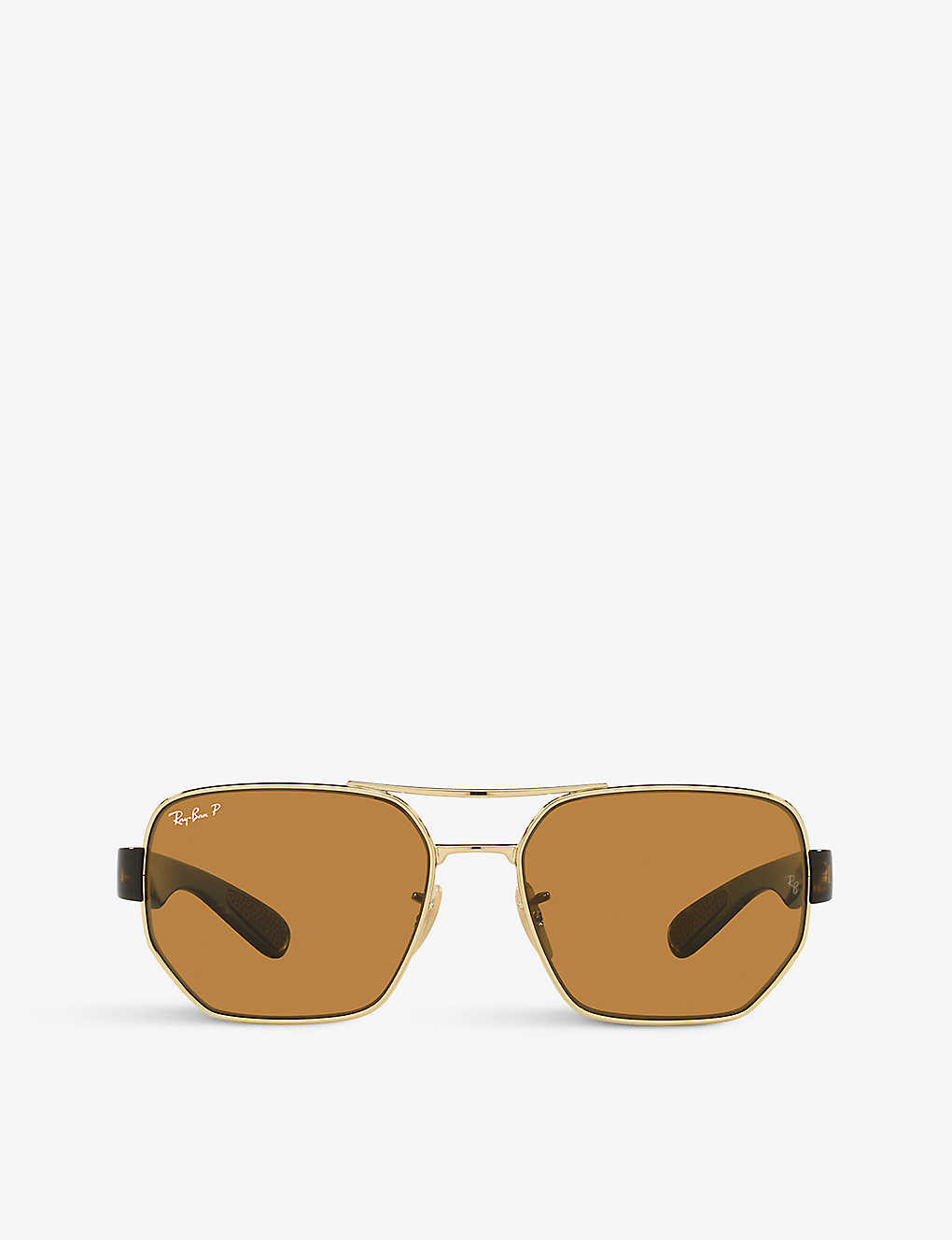 Ray Ban Brown Polarized Rectangular Unisex Sunglasses Rb3672 001/83 60 In Brown,gold Tone