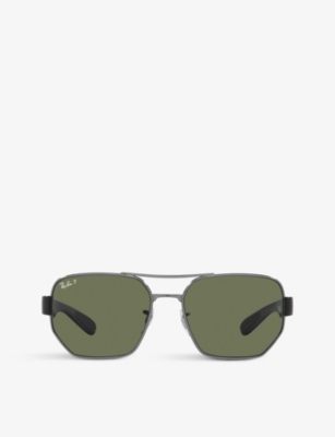 Shop Ray Ban Ray-ban Women's Grey Rb3672 Logo-plaque Metal Sunglasses