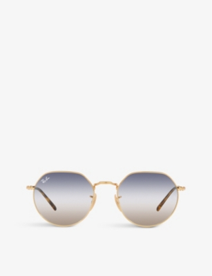 Shop Ray Ban Ray-ban Women's Gold Rb3565 Jack Hexagonal-frame Metal And Acetate Sunglasses