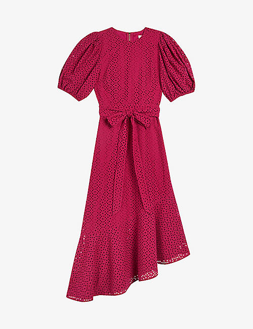 TED BAKER: Belllaa asymmetric cotton-broderie midi dress