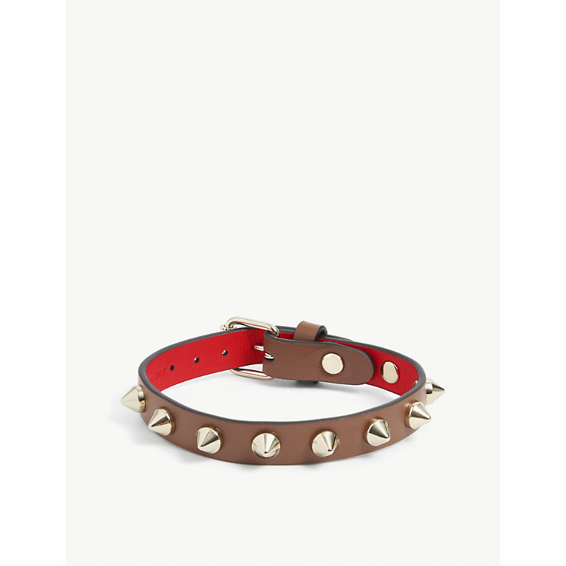 CHRISTIAN LOUBOUTIN WOMENS BISCOTTO/GOLD LOUBILINK SPIKE-EMBELLISHED LEATHER BRACELET,R03769071