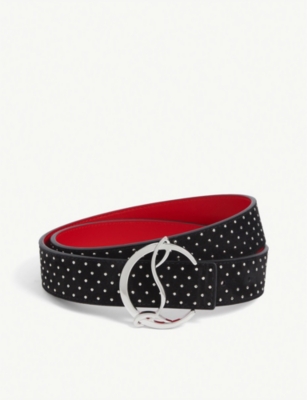 CHRISTIAN LOUBOUTIN Logo-clasp studded suede belt