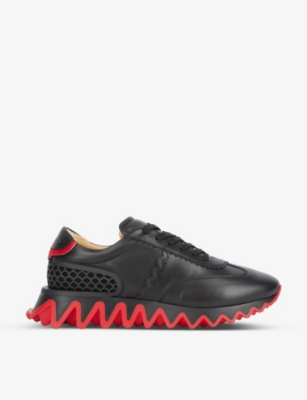 Shop Christian Louboutin Men's Black/loubi Loubishark Leather Trainers In Multi-coloured