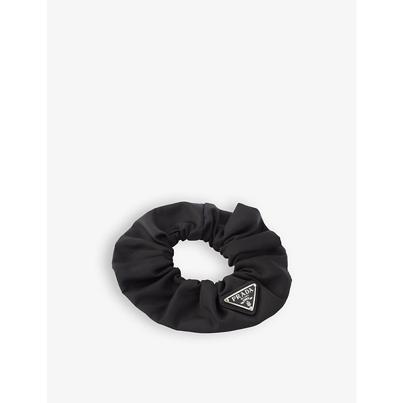 Prada Womens Black Re-nylon Branded Recycled-nylon Scrunchie